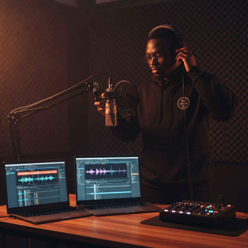 Professional podcast recording studio setup